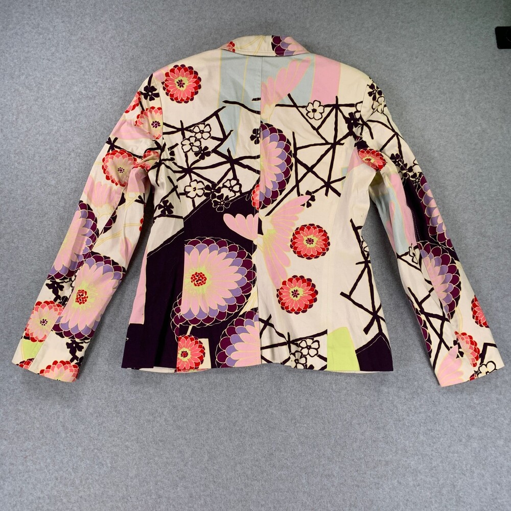 Escada Sport Blazer Jacket Japanese Floral Print Cotton Red Lining Size 38 - Picture 10 of 11